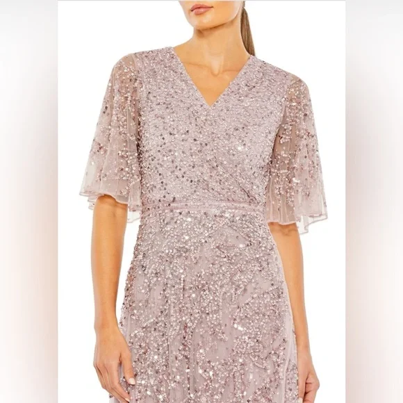 Sequined butterfly sleeve high low gown - Picture 3 of 3